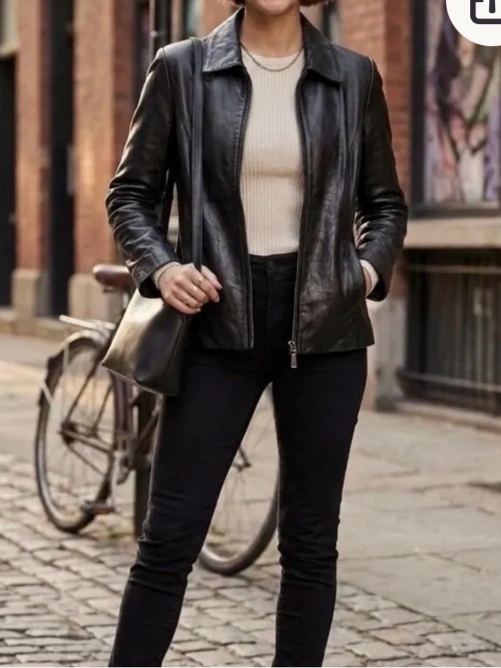 Y2K Vintage Colebrook Leather Full Zip Collared Jacket Womens Small Black